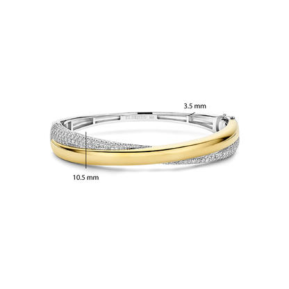 TI SENTO Bold Sterling Silver & Gold Plated Two Tone Cubic Zirconia Set Hinged Crossover Bangle