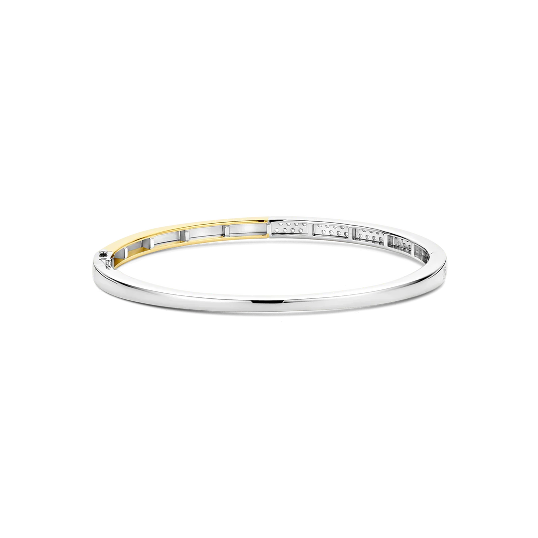TI SENTO Contrast Sterling Silver & Gold Plated Two Tone Cubic Zirconia Set Hinged Bangle
