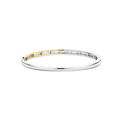 TI SENTO Contrast Sterling Silver & Gold Plated Two Tone Cubic Zirconia Set Hinged Bangle