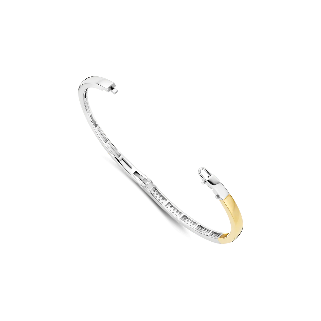 TI SENTO Contrast Sterling Silver & Gold Plated Two Tone Cubic Zirconia Set Hinged Bangle