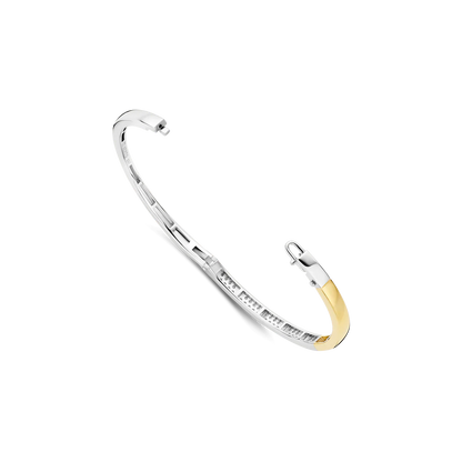TI SENTO Contrast Sterling Silver & Gold Plated Two Tone Cubic Zirconia Set Hinged Bangle