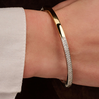 TI SENTO Contrast Sterling Silver & Gold Plated Two Tone Cubic Zirconia Set Hinged Bangle