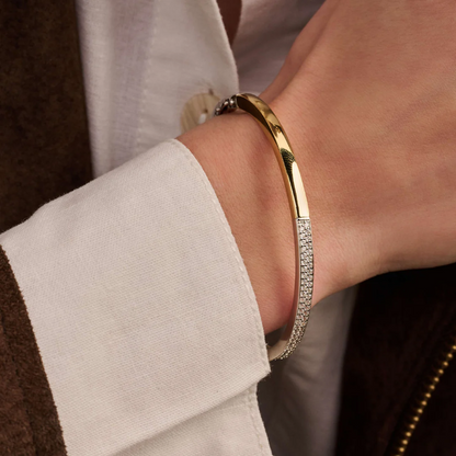 TI SENTO Contrast Sterling Silver & Gold Plated Two Tone Cubic Zirconia Set Hinged Bangle