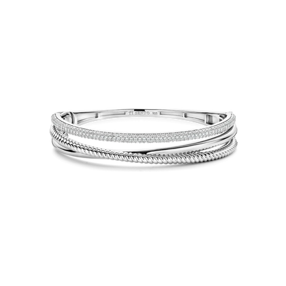 TI SENTO Sterling Silver Cubic Zirconia Set Crossover Structure Hinged Bangle