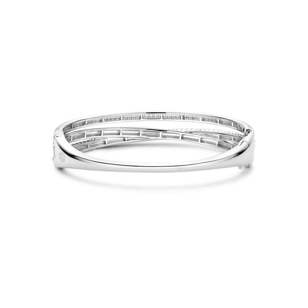 TI SENTO Sterling Silver Cubic Zirconia Set Crossover Structure Hinged Bangle