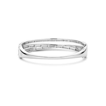 TI SENTO Sterling Silver Cubic Zirconia Set Crossover Structure Hinged Bangle