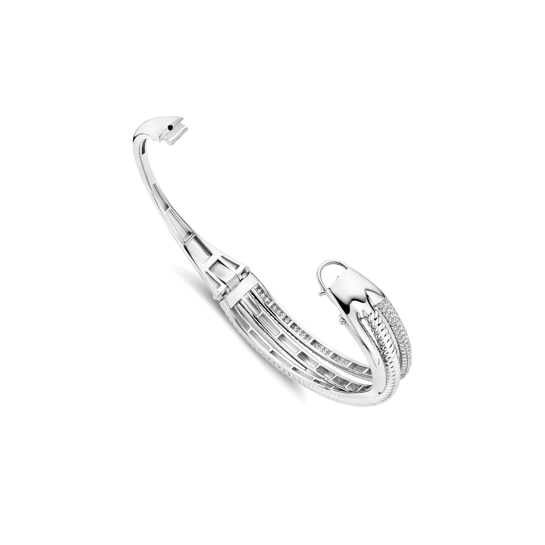 TI SENTO Sterling Silver Cubic Zirconia Set Crossover Structure Hinged Bangle