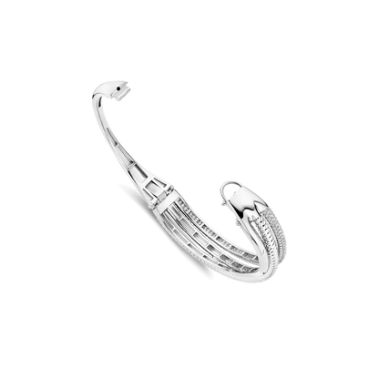 TI SENTO Sterling Silver Cubic Zirconia Set Crossover Structure Hinged Bangle