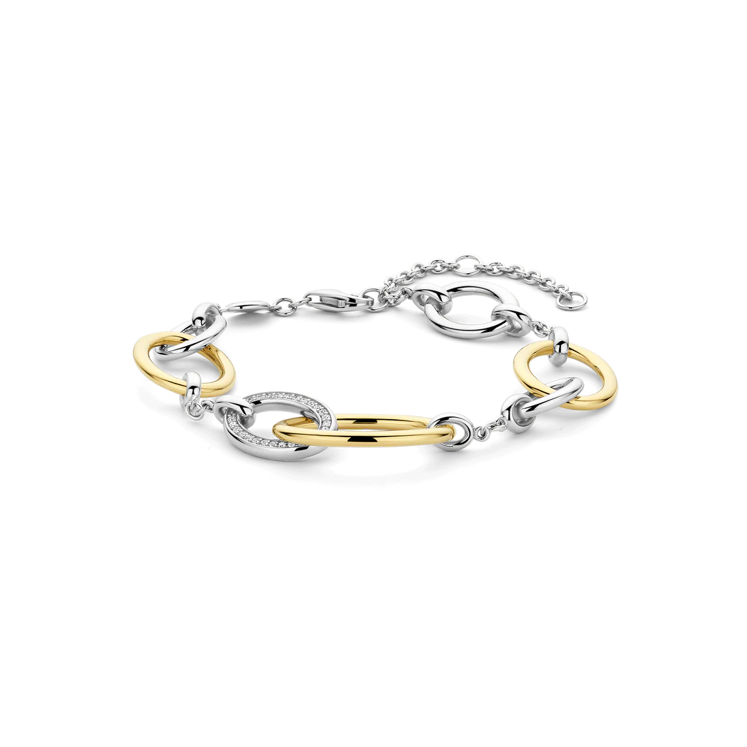 TI SENTO Sterling Silver & Gold Plated Cubic Zirconia Set Connected Circle Bracelet