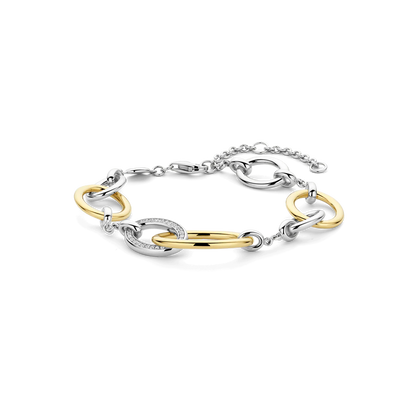 TI SENTO Sterling Silver & Gold Plated Cubic Zirconia Set Connected Circle Bracelet