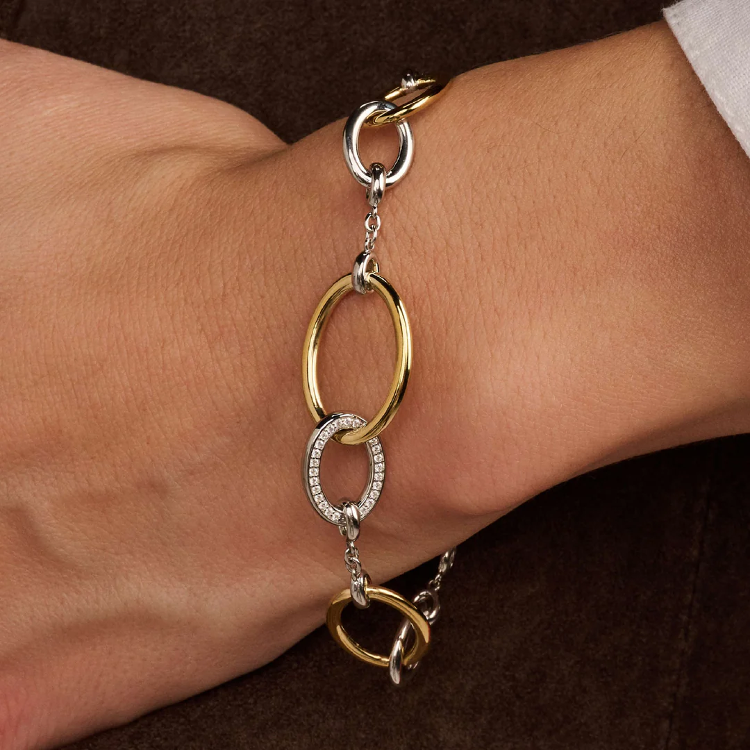 TI SENTO Sterling Silver & Gold Plated Cubic Zirconia Set Connected Circle Bracelet