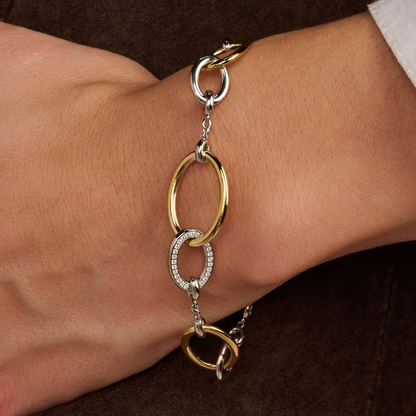 TI SENTO Sterling Silver & Gold Plated Cubic Zirconia Set Connected Circle Bracelet