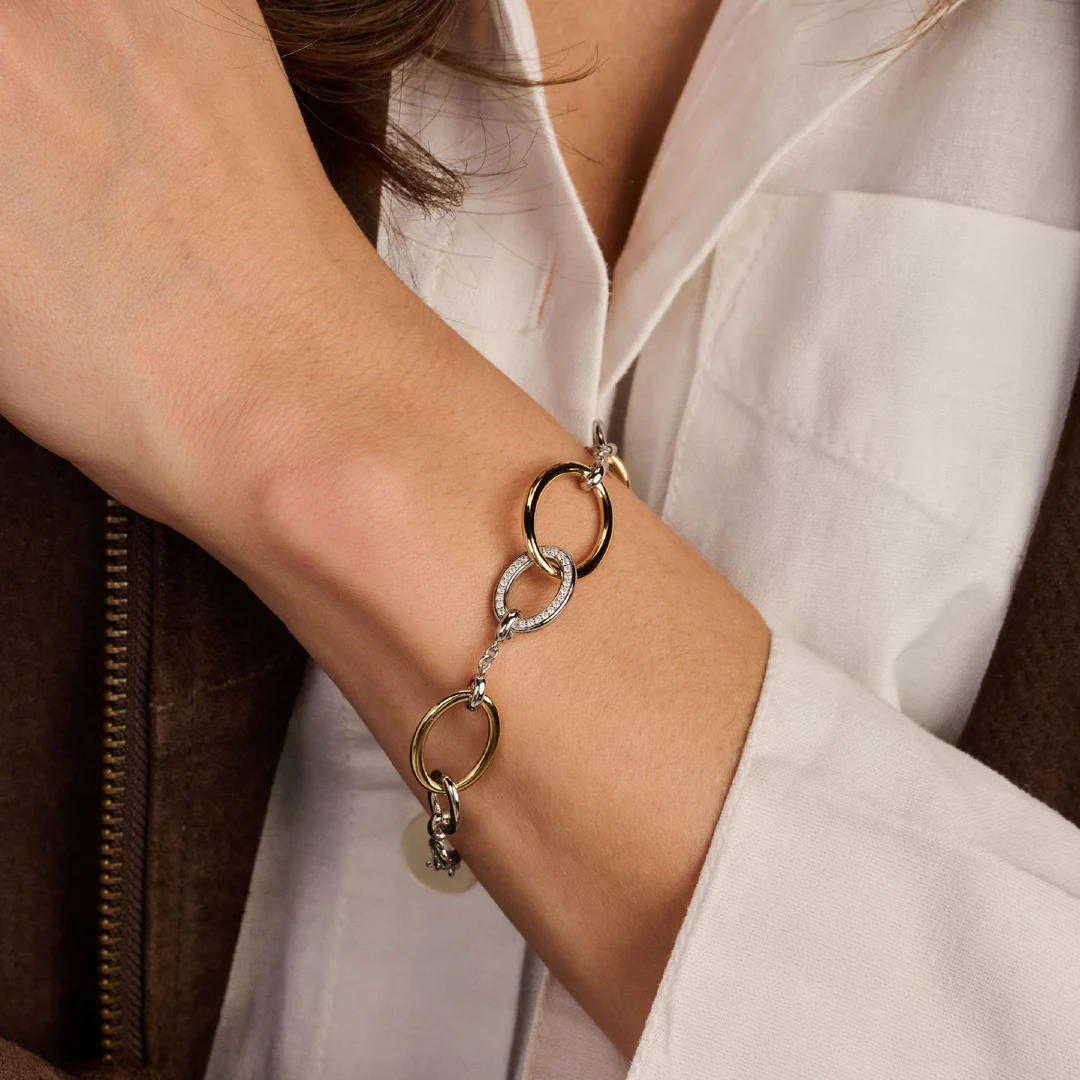 TI SENTO Sterling Silver & Gold Plated Cubic Zirconia Set Connected Circle Bracelet
