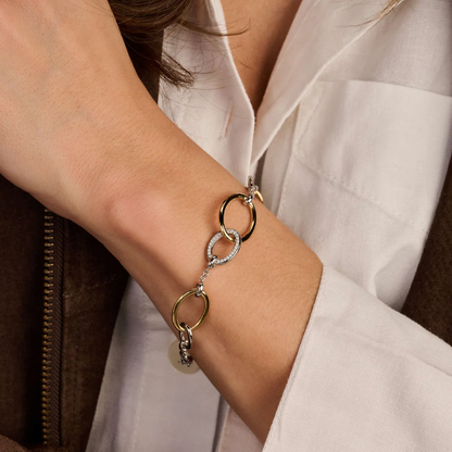TI SENTO Sterling Silver & Gold Plated Cubic Zirconia Set Connected Circle Bracelet