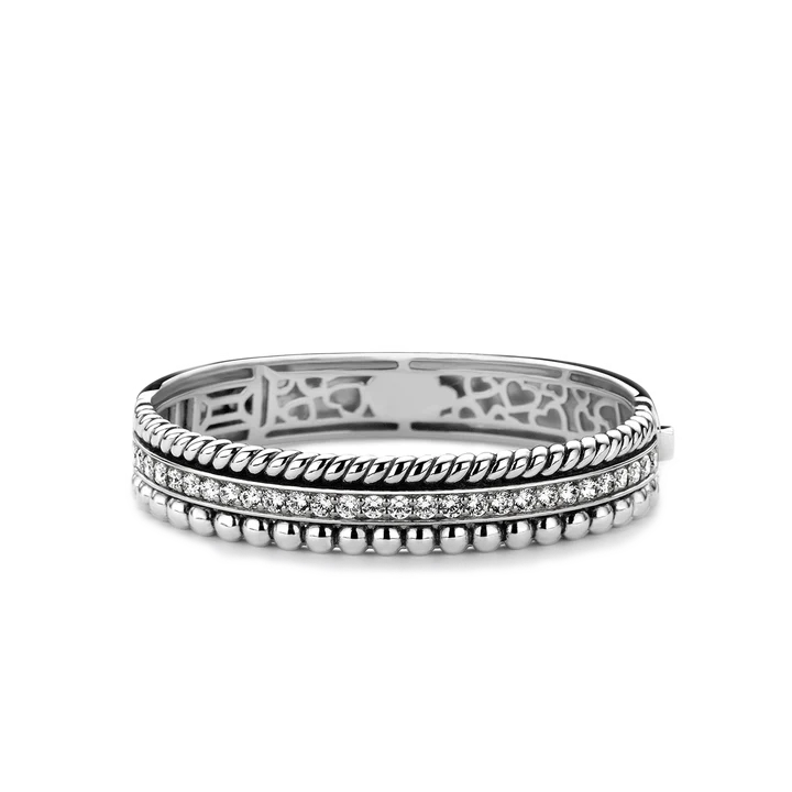 TI SENTO Sterling Silver Cubic Zirconia Set Layered Structure Hinged Bangle