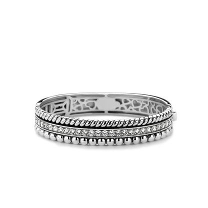 TI SENTO Sterling Silver Cubic Zirconia Set Layered Structure Hinged Bangle