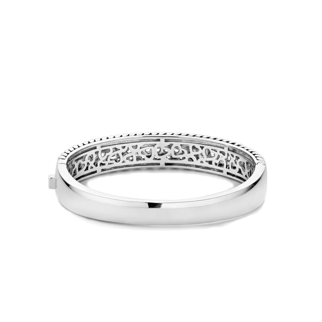 TI SENTO Sterling Silver Cubic Zirconia Set Layered Structure Hinged Bangle