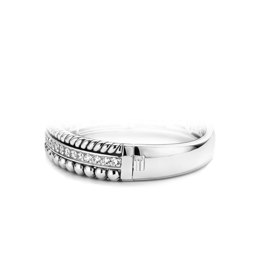 TI SENTO Sterling Silver Cubic Zirconia Set Layered Structure Hinged Bangle