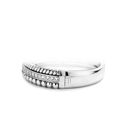 TI SENTO Sterling Silver Cubic Zirconia Set Layered Structure Hinged Bangle