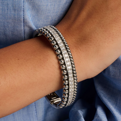 TI SENTO Sterling Silver Cubic Zirconia Set Layered Structure Hinged Bangle