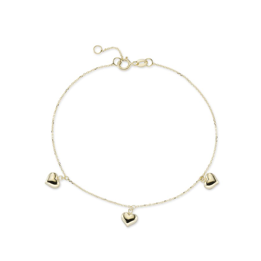 9ct Gold Round Hearts Bracelet