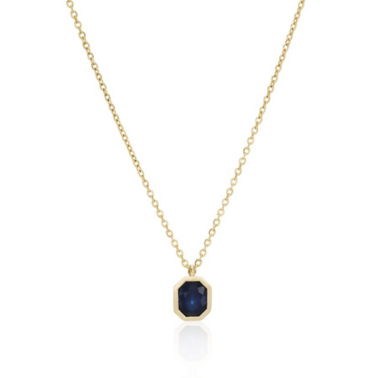 9ct Gold Rubover Set Sapphire Octagon Pendant Necklace