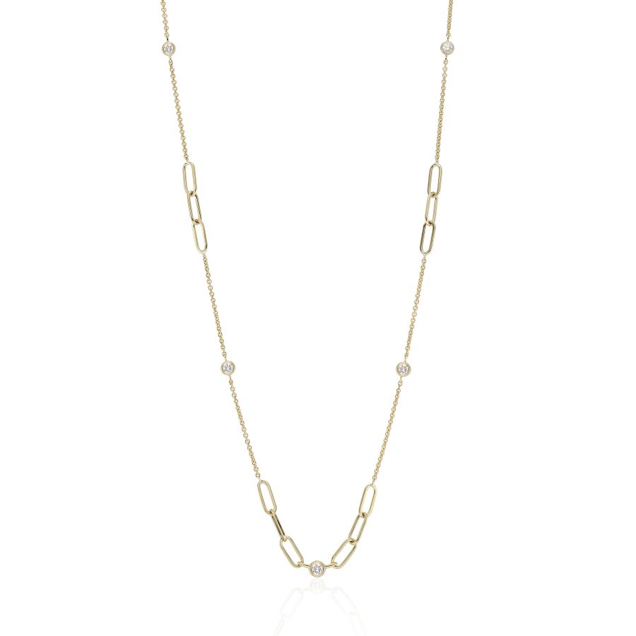 9ct Gold Diamond Set Oval Link Section Necklace