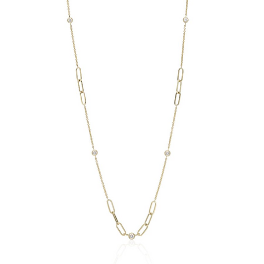 9ct Gold Diamond Set Oval Link Section Necklace