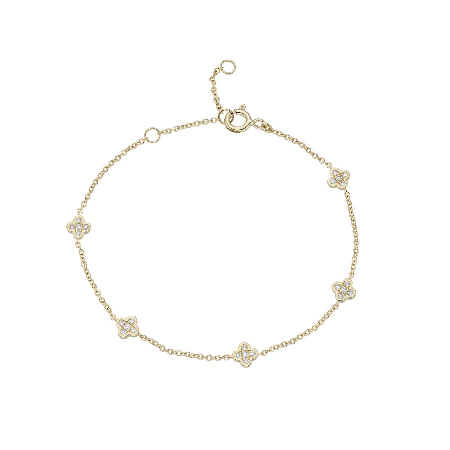 9ct Gold Diamond Set Quatrefoil Four Leaf Clover Bracelet