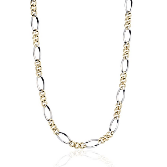 9ct Yellow & White Gold Two Tone Figaro Necklace