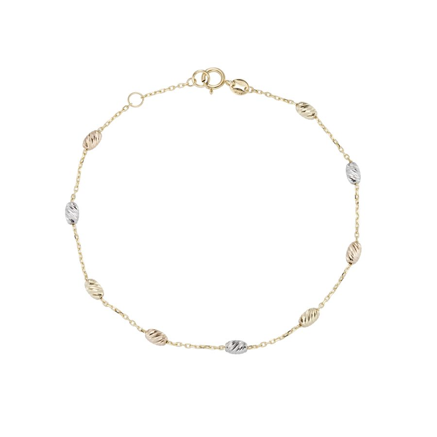 9ct 3 Colour Gold Bead Bracelet