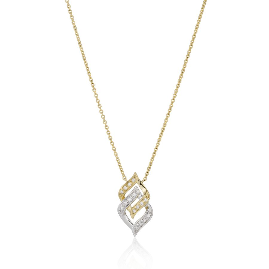 9ct Yellow & White Gold Two Tone Diamond Set Interlinked Pendant Necklace