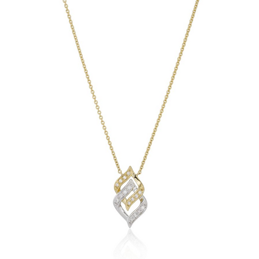 9ct Yellow & White Gold Two Tone Diamond Set Interlinked Pendant Necklace