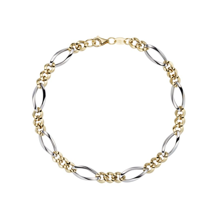 9ct Yellow & White Gold Two Tone Figaro Bracelet