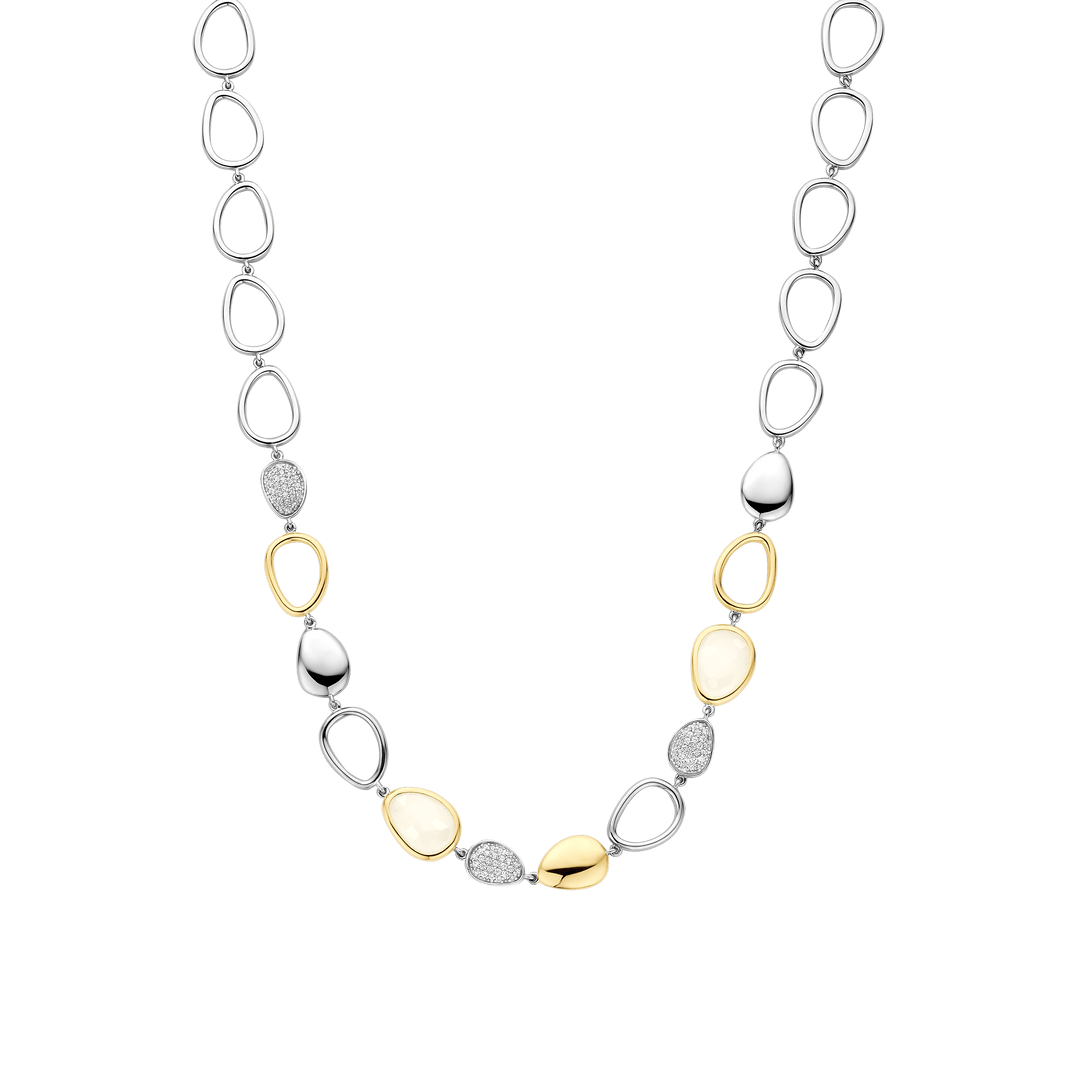 TI SENTO Sterling Silver & Gold Plated Cubic Zirconia Set Pebble Design Necklace