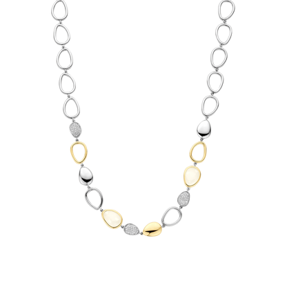 TI SENTO Sterling Silver & Gold Plated Cubic Zirconia Set Pebble Design Necklace