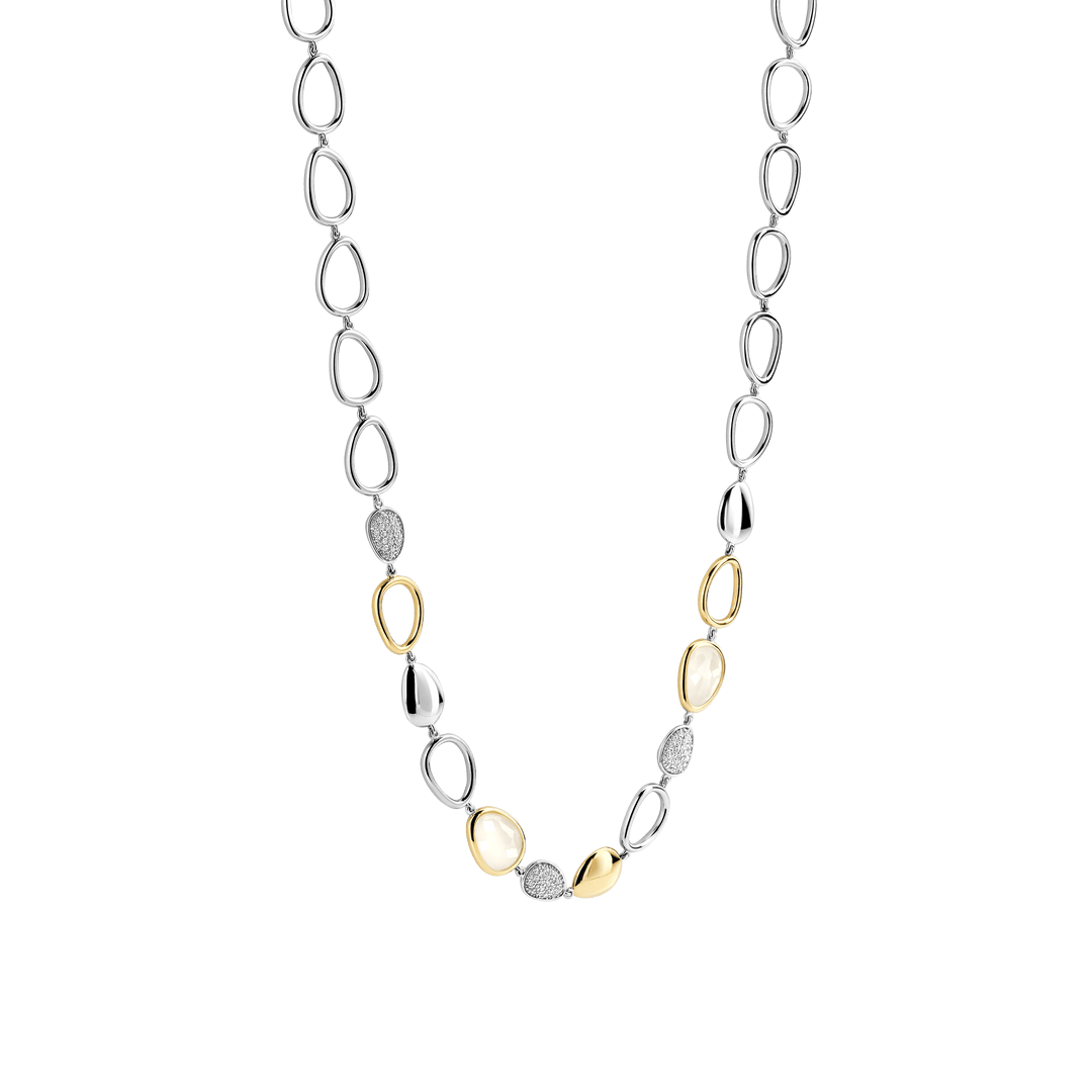 TI SENTO Sterling Silver & Gold Plated Cubic Zirconia Set Pebble Design Necklace