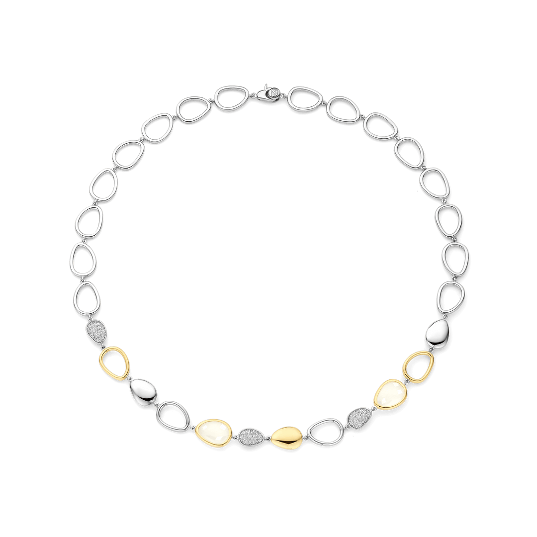TI SENTO Sterling Silver & Gold Plated Cubic Zirconia Set Pebble Design Necklace