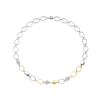 TI SENTO Sterling Silver & Gold Plated Cubic Zirconia Set Pebble Design Necklace