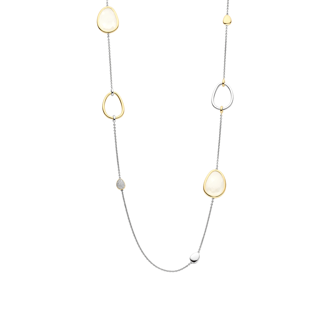 TI SENTO Sterling Silver & Gold Plated Two Tone Mother of Pearl & Cubic Zirconia Set Necklace