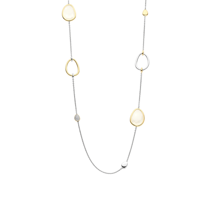 TI SENTO Sterling Silver & Gold Plated Two Tone Mother of Pearl & Cubic Zirconia Set Necklace