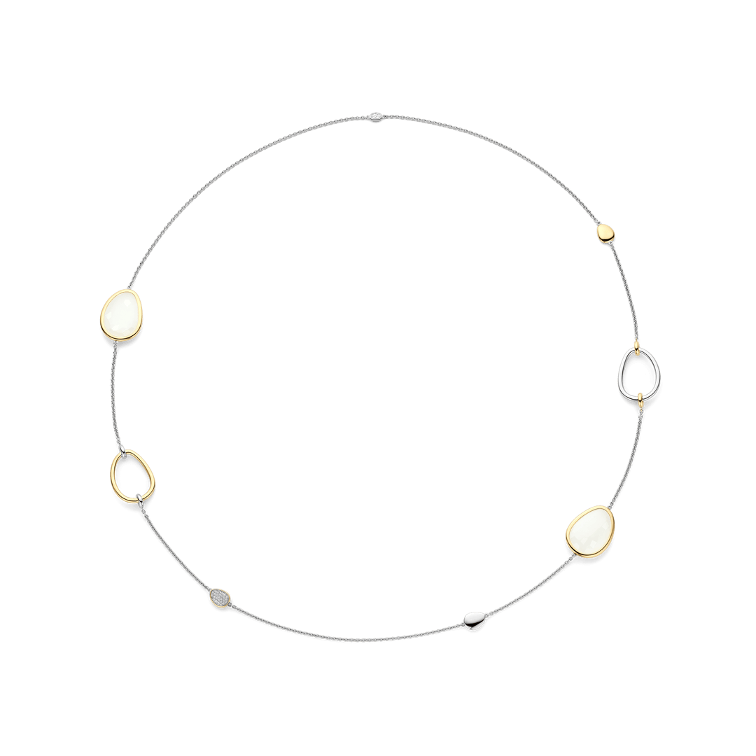 TI SENTO Sterling Silver & Gold Plated Two Tone Mother of Pearl & Cubic Zirconia Set Necklace
