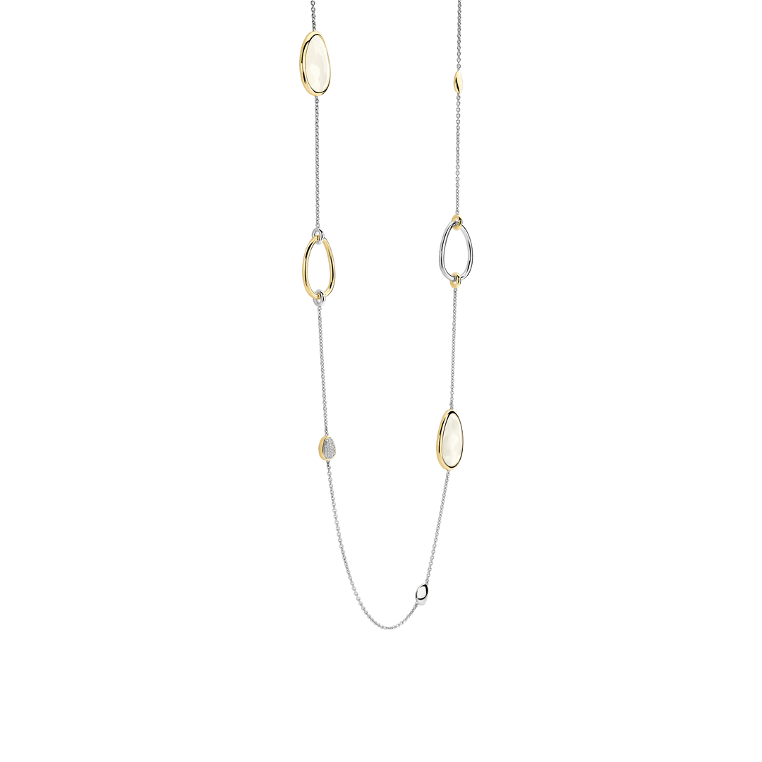 TI SENTO Sterling Silver & Gold Plated Two Tone Mother of Pearl & Cubic Zirconia Set Necklace