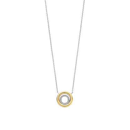TI SENTO Sterling Silver & Gold Plated Two Tone Cubic Zirconia Set Circle Pendant Necklace