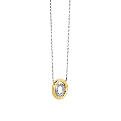 TI SENTO Sterling Silver & Gold Plated Two Tone Cubic Zirconia Set Circle Pendant Necklace