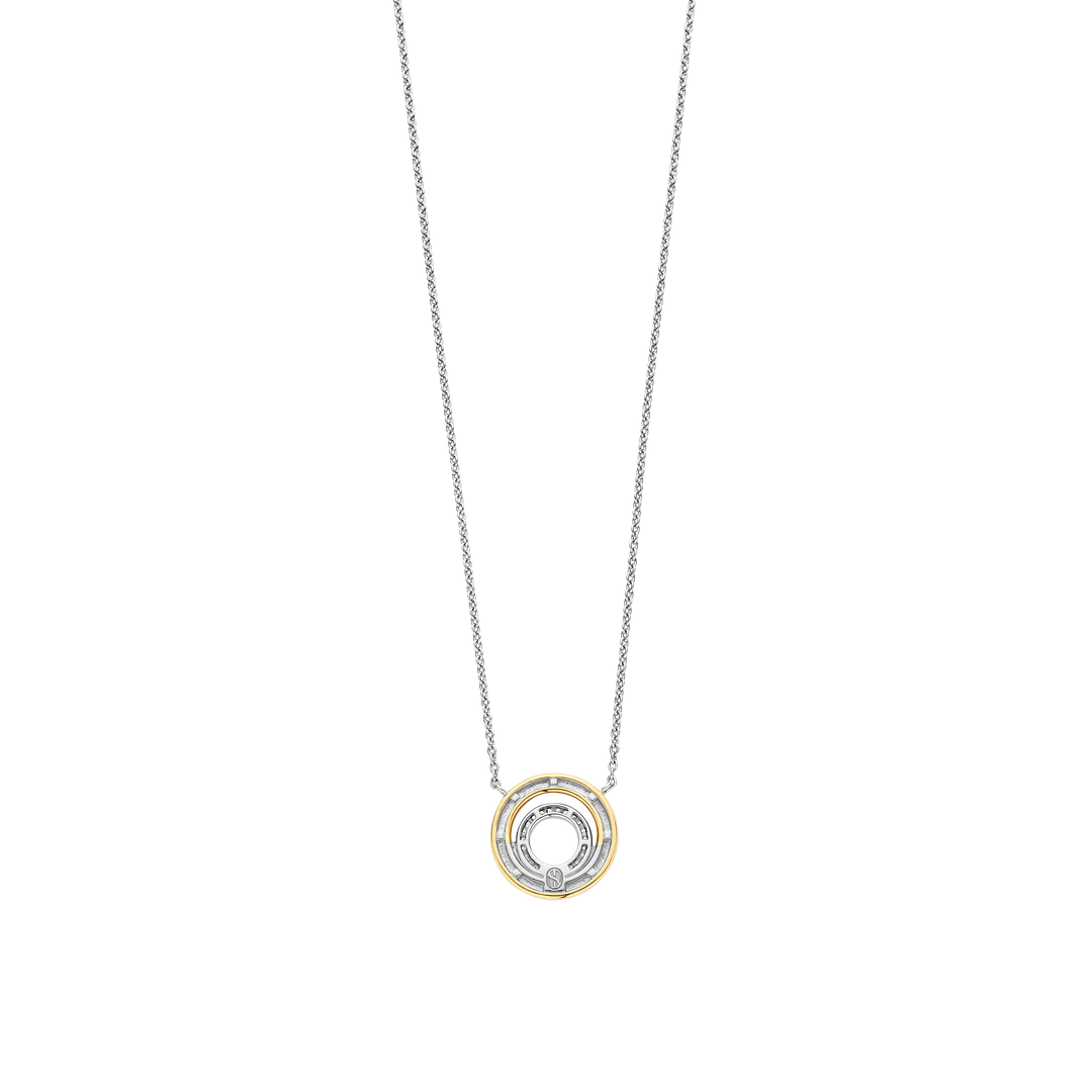 TI SENTO Sterling Silver & Gold Plated Two Tone Cubic Zirconia Set Circle Pendant Necklace