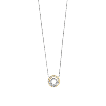 TI SENTO Sterling Silver & Gold Plated Two Tone Cubic Zirconia Set Circle Pendant Necklace