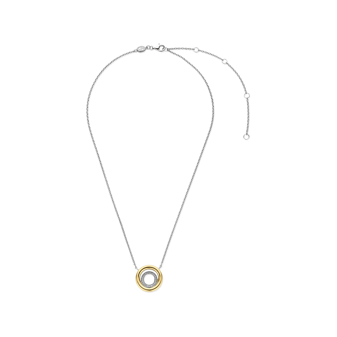 TI SENTO Sterling Silver & Gold Plated Two Tone Cubic Zirconia Set Circle Pendant Necklace