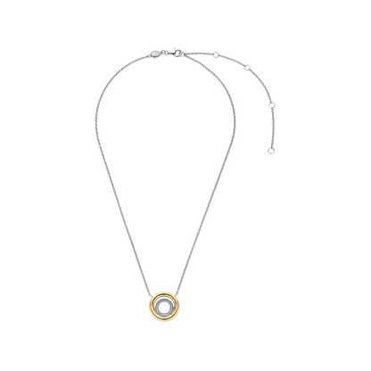 TI SENTO Sterling Silver & Gold Plated Two Tone Cubic Zirconia Set Circle Pendant Necklace
