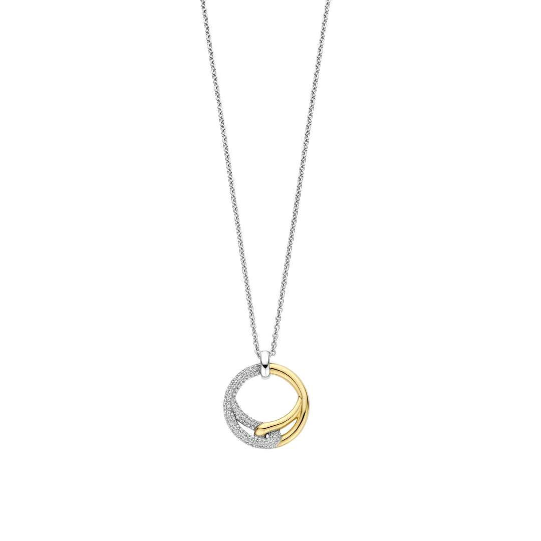 TI SENTO Sterling Silver & Gold Plated Two Tone Cubic Zirconia Set Interlocking Pendant Necklace